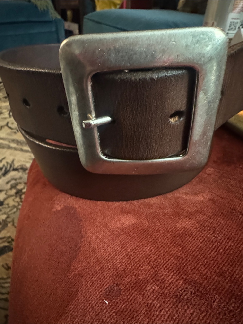 Abercrombie & Fitch Dark Brown Leather Belt with Silver Buckle
